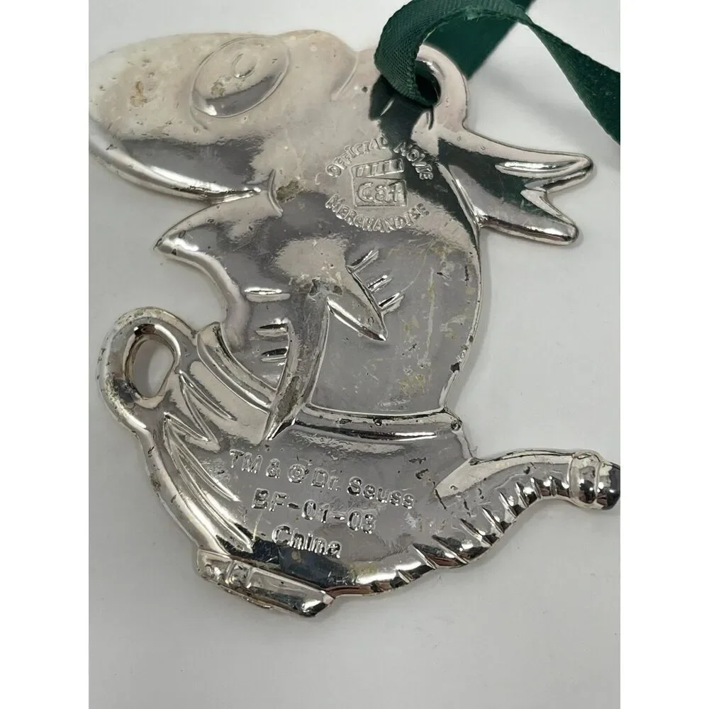 Cat In The Hat Dr Seuss Christmas Ornaments Silver Plated Burger King Lot Of 2